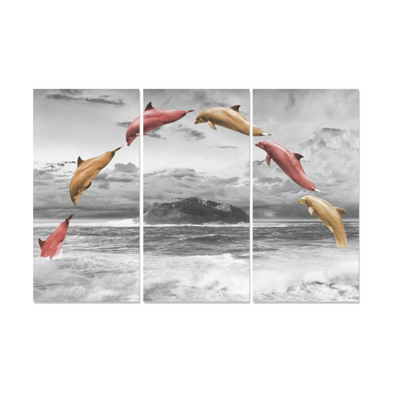 Jumping Dolphins - Canvas Wall Art - Yellow/red Dolphin - Wall Art Canvas Prints Dolphins Wall Art