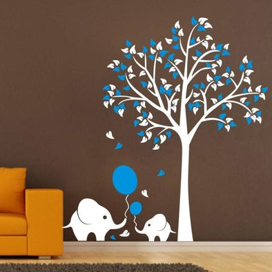 Large Elephant Baby Elephant w/Balloons & Tree Wall Sticker - Wall Art elephants trees wall stickers