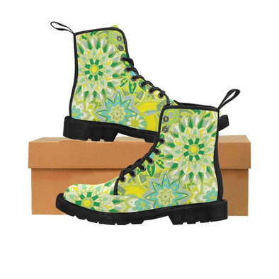Limited Edition Womens Canvas Ankle Boots - Hand Drawn Mini-Mandalas Patterns - Yellow & Green Mini-Mandala / US6.5 - Footwear ankle boots
