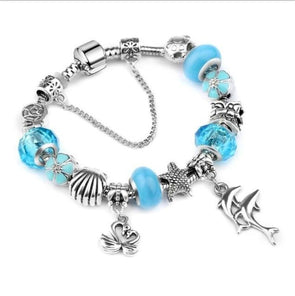 Ocean Dolphin Bracelet - Blue Beads / 6.7in / 17cm - Jewelry