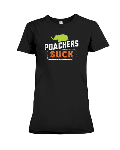 Poachers Suck Statement (Elephants) T-Shirt - Design 1 - Black / S - Clothing elephants womens t-shirts