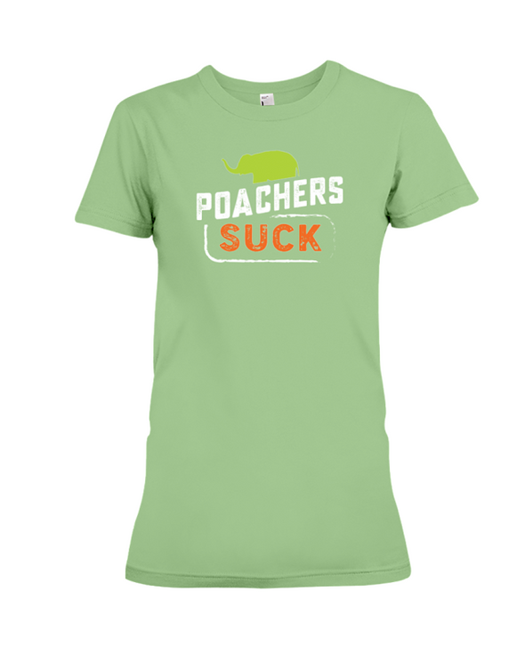 Poachers Suck Statement (Elephants) T-Shirt - Design 1 - Heather Green / S - Clothing elephants womens t-shirts
