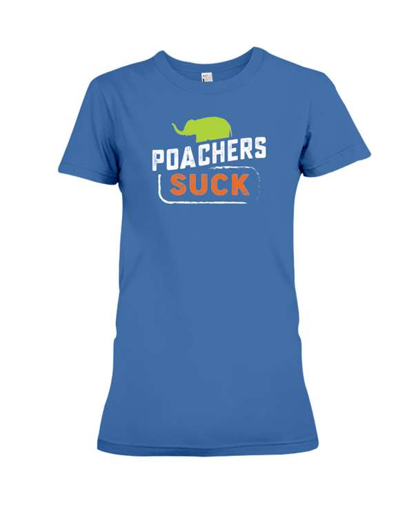 Poachers Suck Statement (Elephants) T-Shirt - Design 1 - Hthr True Royal / S - Clothing elephants womens t-shirts