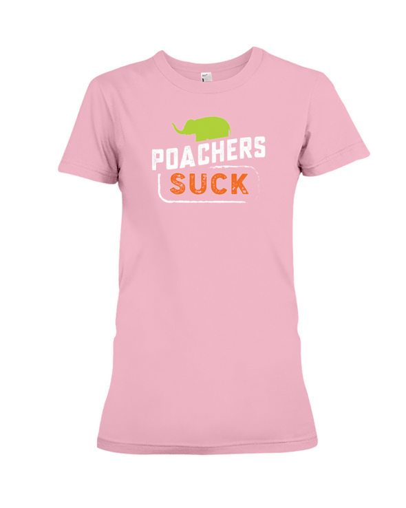 Poachers Suck Statement (Elephants) T-Shirt - Design 1 - Pink / S - Clothing elephants womens t-shirts