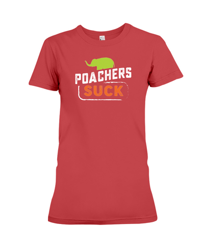 Poachers Suck Statement (Elephants) T-Shirt - Design 1 - Red / S - Clothing elephants womens t-shirts