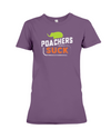 Poachers Suck Statement (Elephants) T-Shirt - Design 1 - Team Purple / S - Clothing elephants womens t-shirts