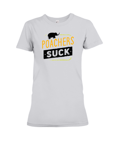 Poachers Suck Statement (Elephants) T-Shirt - Design 2 - Athletic Heather / S - Clothing elephants womens t-shirts