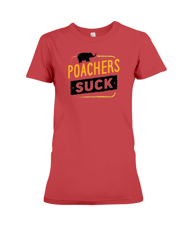 Poachers Suck Statement (Elephants) T-Shirt - Design 2 - Red / S - Clothing elephants womens t-shirts