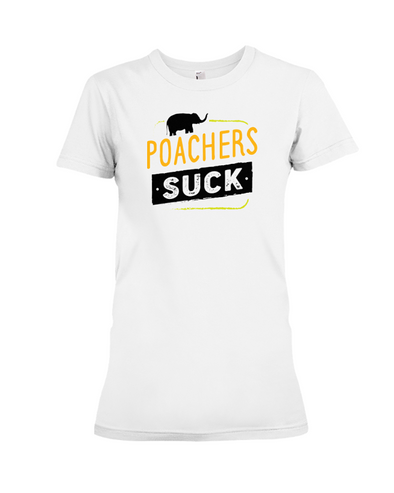 Poachers Suck Statement (Elephants) T-Shirt - Design 2 - White / S - Clothing elephants womens t-shirts