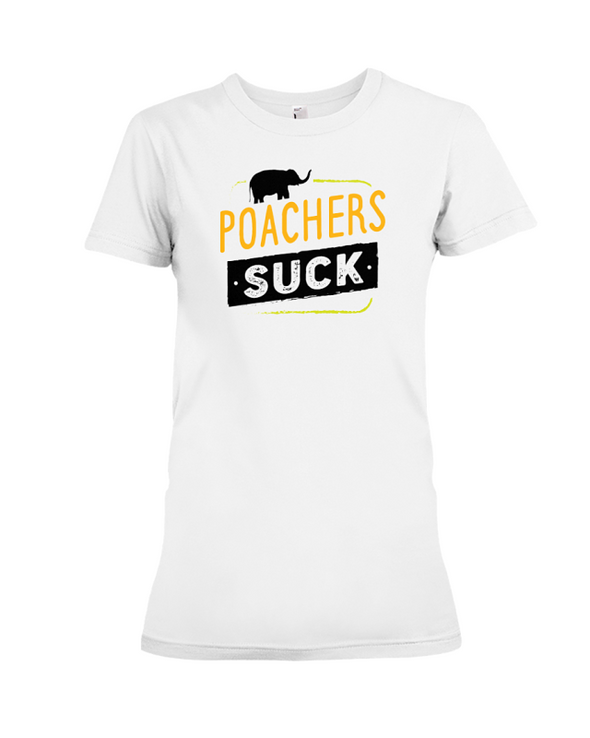 Poachers Suck Statement (Elephants) T-Shirt - Design 2 - White / S - Clothing elephants womens t-shirts