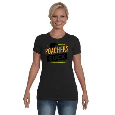 Poachers Suck Statement (Elephants) T-Shirt - Design 2 - Clothing elephants womens t-shirts