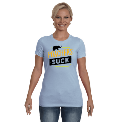 Poachers Suck Statement (Elephants) T-Shirt - Design 2 - Clothing elephants womens t-shirts