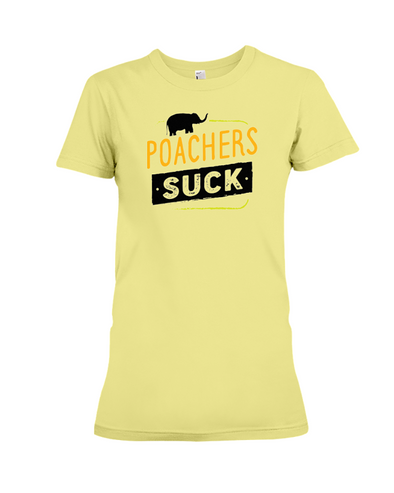 Poachers Suck Statement (Elephants) T-Shirt - Design 2 - Yellow / S - Clothing elephants womens t-shirts