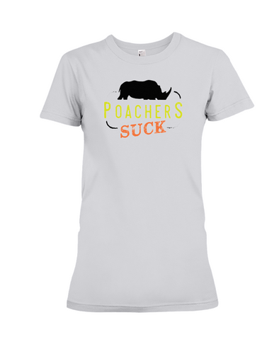 Poachers Suck Statement (Rhinos) T-Shirt - Design 1 - Athletic Heather / S - Clothing rhinos womens t-shirts