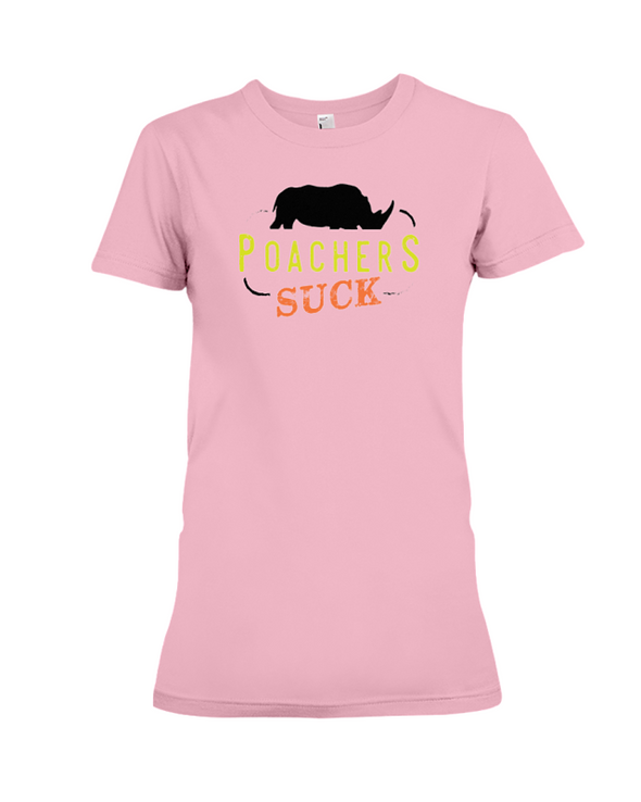Poachers Suck Statement (Rhinos) T-Shirt - Design 1 - Pink / S - Clothing rhinos womens t-shirts