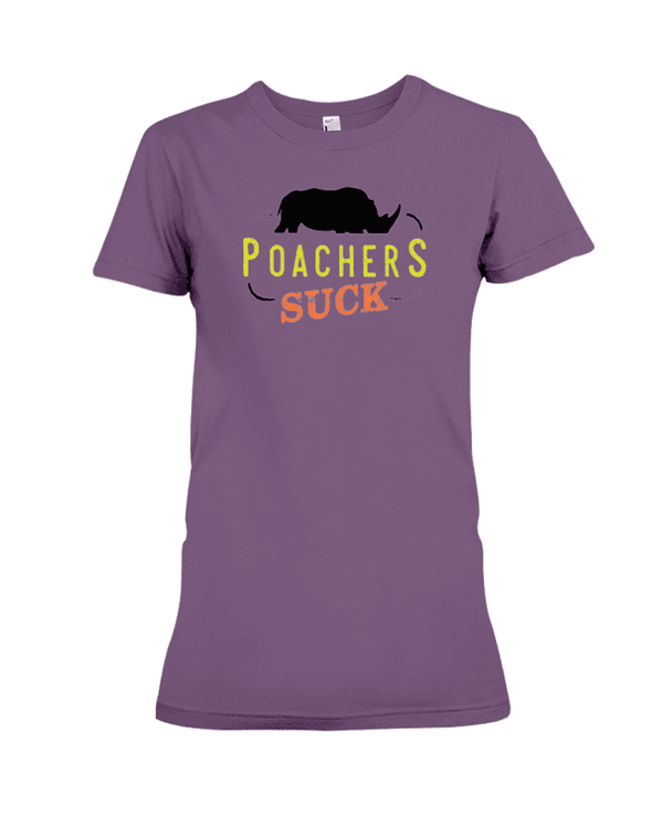 Poachers Suck Statement (Rhinos) T-Shirt - Design 1 - Team Purple / S - Clothing rhinos womens t-shirts