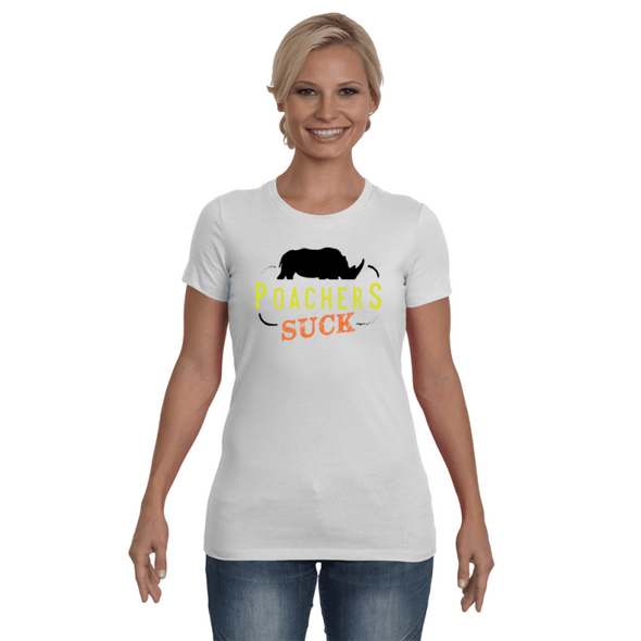 Poachers Suck Statement (Rhinos) T-Shirt - Design 1 - Clothing rhinos womens t-shirts