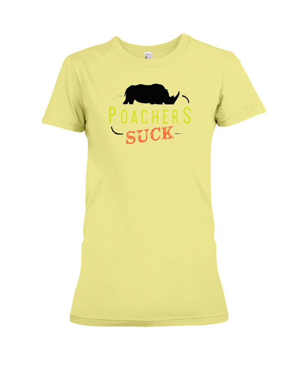 Poachers Suck Statement (Rhinos) T-Shirt - Design 1 - Yellow / S - Clothing rhinos womens t-shirts