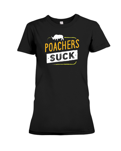 Poachers Suck Statement (Rhinos) T-Shirt - Design 2 - Black / S - Clothing rhinos womens t-shirts
