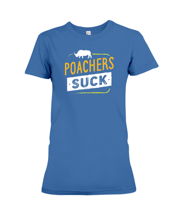 Poachers Suck Statement (Rhinos) T-Shirt - Design 2 - Hthr True Royal / S - Clothing rhinos womens t-shirts