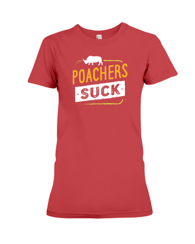 Poachers Suck Statement (Rhinos) T-Shirt - Design 2 - Red / S - Clothing rhinos womens t-shirts
