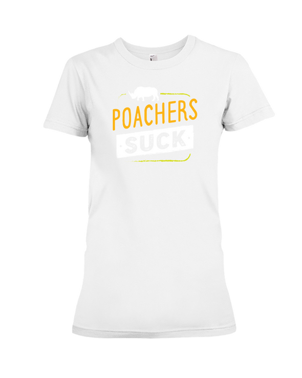 Poachers Suck Statement (Rhinos) T-Shirt - Design 2 - White / S - Clothing rhinos womens t-shirts