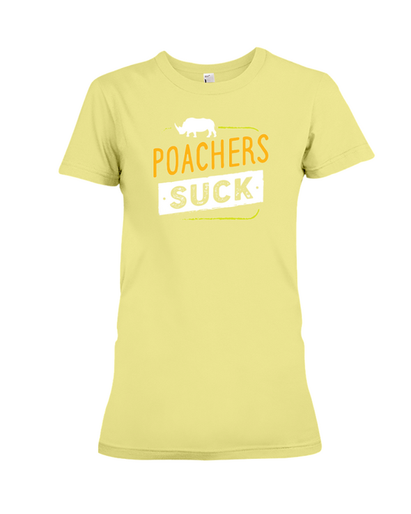 Poachers Suck Statement (Rhinos) T-Shirt - Design 2 - Yellow / S - Clothing rhinos womens t-shirts