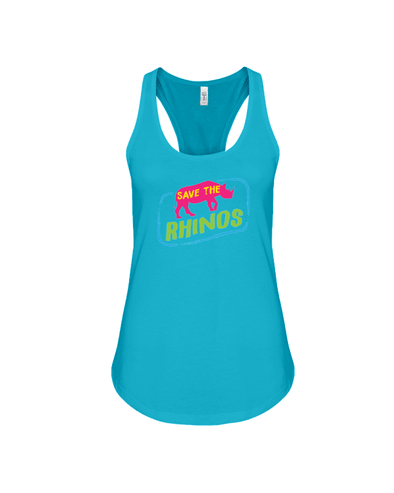 Save The Rhinos Tank-Top - Design 7 - Turquoise / S - Clothing Rhinos Womens T-Shirts