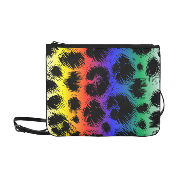 Slim Clutch Bag - New Leopard Pattern - Black-Rainbow Leopard - Accessories big cats hot new items leopards purses