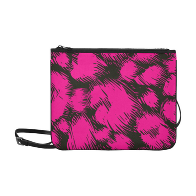 Slim Clutch Bag - New Leopard Pattern - Hot Pink-Black - Accessories big cats hot new items leopards purses