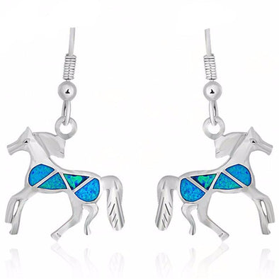 Sterling Silver Blue Fire Opal Horse Loop Earrings - Jewelry earrings horses opal