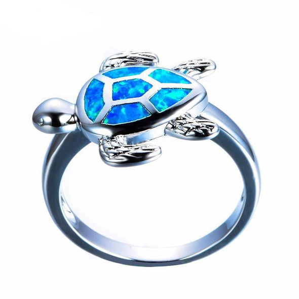 Sterling Silver Blue Fire Opal Turtle Pendant Necklace Ring & Earrings - 10 - Jewelry earrings necklaces opal rings turtles