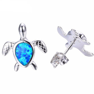 Sterling Silver Blue Fire Opal Turtle Pendant Necklace Ring & Earrings - Jewelry earrings necklaces opal rings turtles
