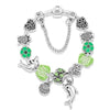 Tibetan Silver Dolphin w/Shell & Italian Murano Glass Bead Bracelet - Green Bead Bracelet / 8.3in/21cm - Jewelry bracelets, dolphins, 