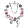 Tibetan Silver Dolphin w/Shell & Italian Murano Glass Bead Bracelet - Pink Charm Bracelet / 8.3in/21cm - Jewelry bracelets, dolphins, 