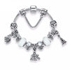 Tibetan Silver Elephant w/Heart & Eiffel Tower & Italian Murano White Glass Bead Bracelet - 7.08in / 18cm - Jewelry bracelets elephants