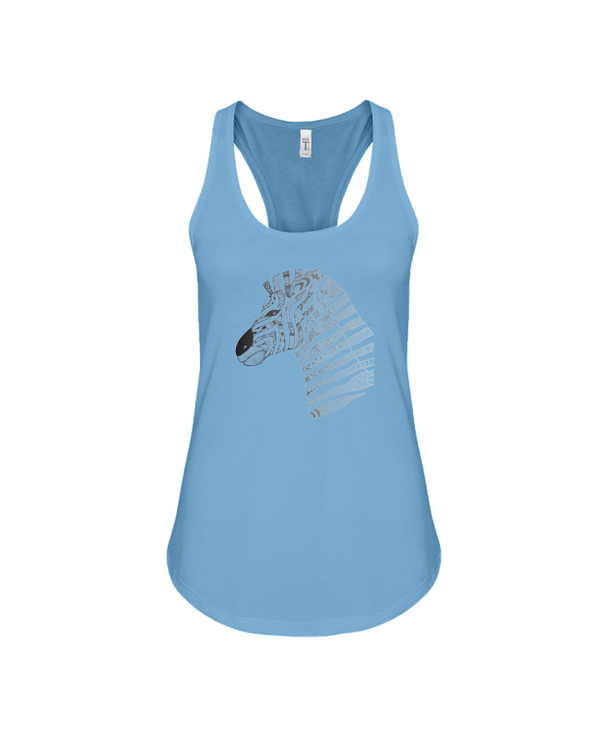 Tribal Zebra Print Tank-Top - Black/Gray - Ocean Blue / S - Clothing womens t-shirts zebras