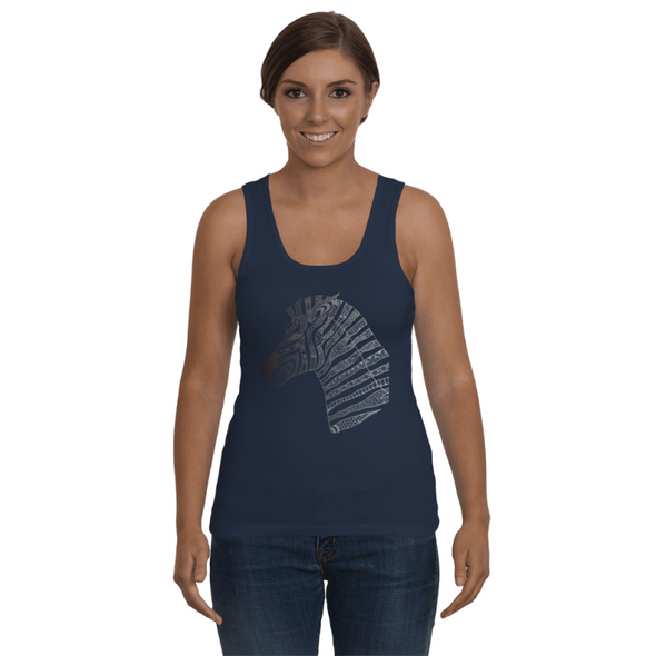 Tribal Zebra Print Tank-Top - Black/Gray - Clothing womens t-shirts zebras