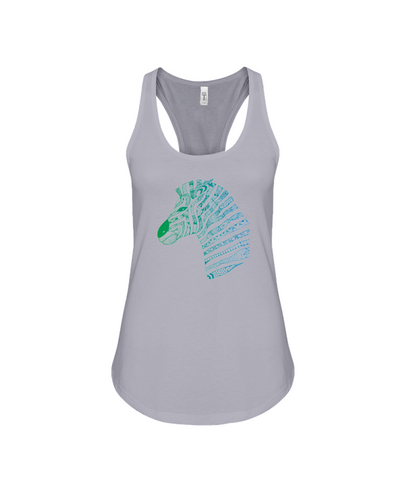 Tribal Zebra Print Tank-Top - Blue/Green - Athletic Heather / S - Clothing womens t-shirts zebras
