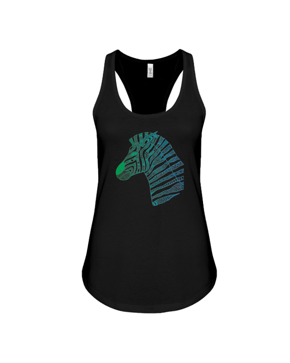 Tribal Zebra Print Tank-Top - Blue/Green - Black / S - Clothing womens t-shirts zebras