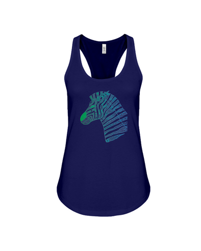 Tribal Zebra Print Tank-Top - Blue/Green - Navy / S - Clothing womens t-shirts zebras