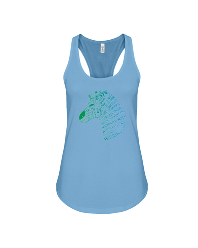 Tribal Zebra Print Tank-Top - Blue/Green - Ocean Blue / S - Clothing womens t-shirts zebras