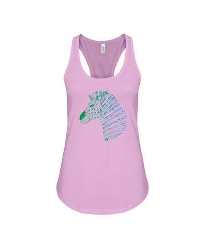 Tribal Zebra Print Tank-Top - Blue/Green - Soft Pink / S - Clothing womens t-shirts zebras