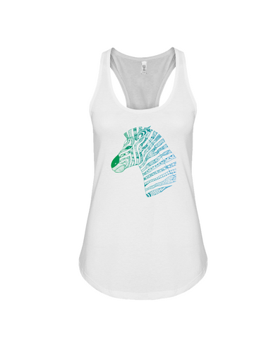 Tribal Zebra Print Tank-Top - Blue/Green - White / S - Clothing womens t-shirts zebras