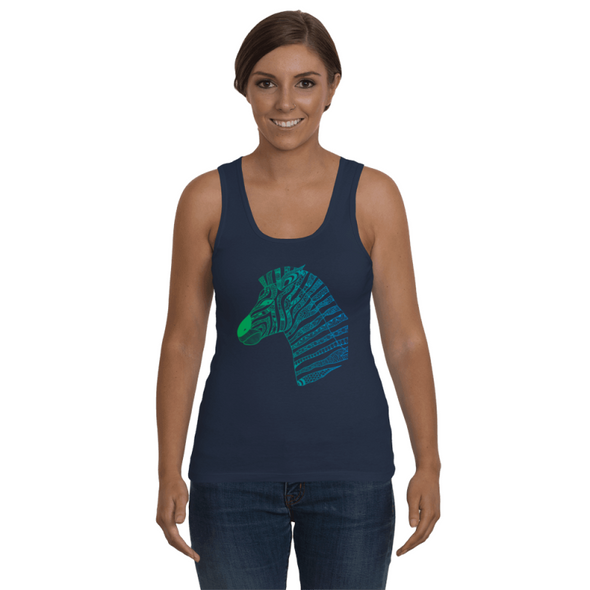 Tribal Zebra Print Tank-Top - Blue/Green - Clothing womens t-shirts zebras