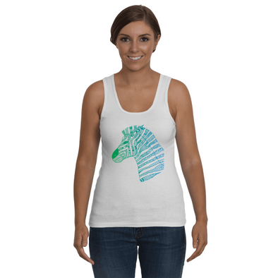 Tribal Zebra Print Tank-Top - Blue/Green - Clothing womens t-shirts zebras