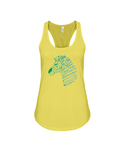 Tribal Zebra Print Tank-Top - Blue/Green - Yellow / S - Clothing womens t-shirts zebras