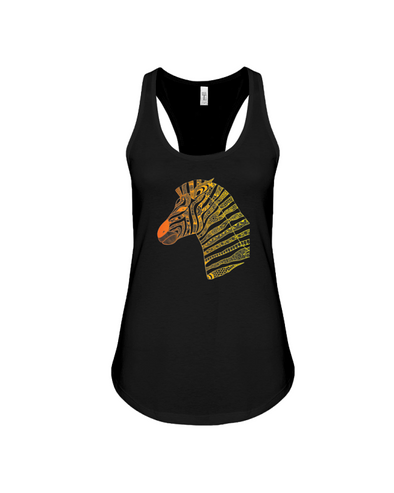Tribal Zebra Print Tank-Top - Orange/Yellow - Black / S - Clothing womens t-shirts zebras