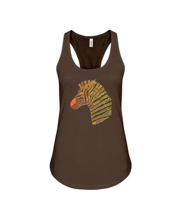 Tribal Zebra Print Tank-Top - Orange/Yellow - Chocolate / S - Clothing womens t-shirts zebras
