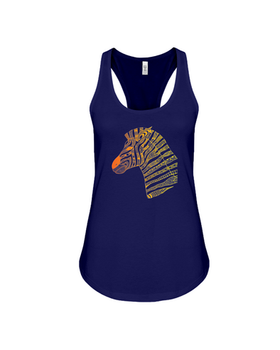 Tribal Zebra Print Tank-Top - Orange/Yellow - Navy / S - Clothing womens t-shirts zebras